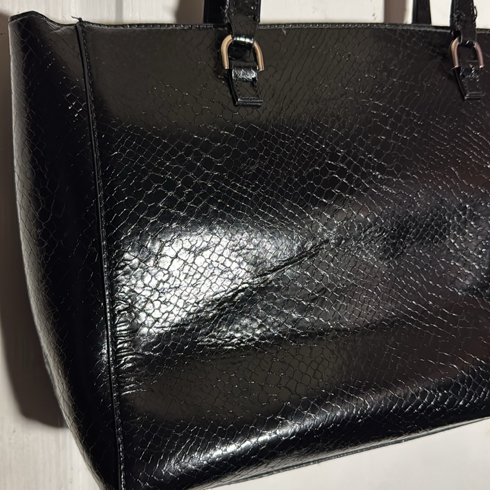 Guess Moonlight Python Black Top Zip Elite Tote B… - image 7